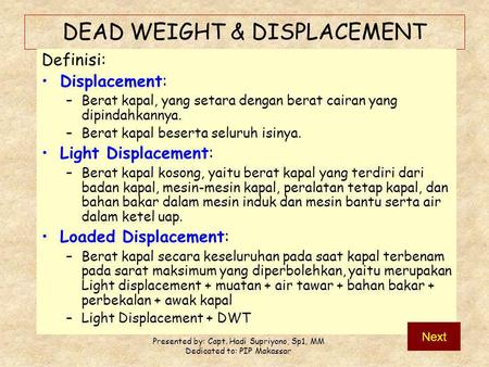 DEAD WEIGHT & DISPLACEMENT