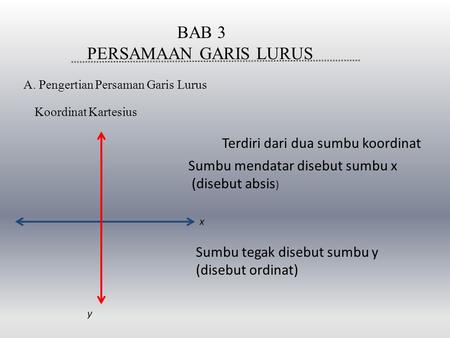 BAB 3 PERSAMAAN GARIS LURUS Terdiri dari dua sumbu koordinat