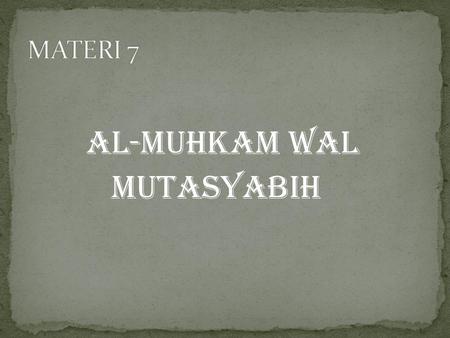 Al-Muhkam Wal Mutasyabih