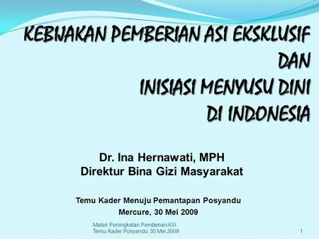Dr. Ina Hernawati, MPH Direktur Bina Gizi Masyarakat