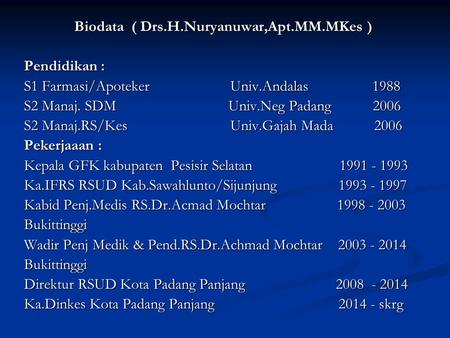 Biodata ( Drs.H.Nuryanuwar,Apt.MM.MKes )