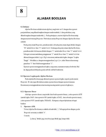 8 ALJABAR BOOLEAN 8.1 Definisi