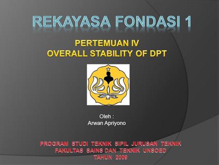 REKAYASA FONDASI 1 PERTEMUAN IV OVERALL STABILITY OF DPT Oleh :