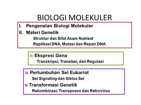 BIOLOGI MOLEKULER Pengenalan Biologi Molekuler Materi Genetik