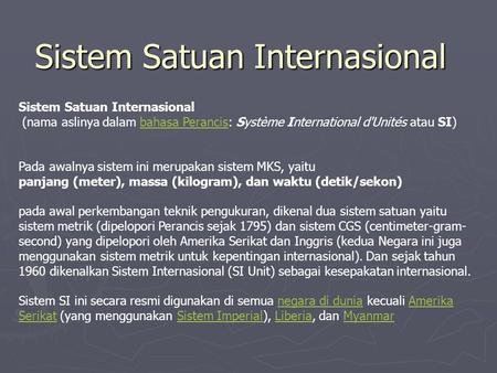 Sistem Satuan Internasional