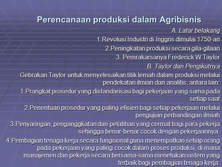 Perencanaan produksi dalam Agribisnis