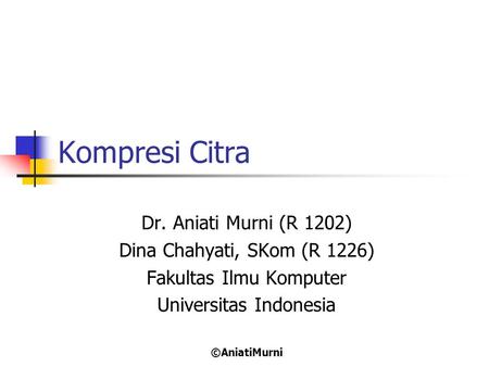 Kompresi Citra Dr. Aniati Murni (R 1202) Dina Chahyati, SKom (R 1226)