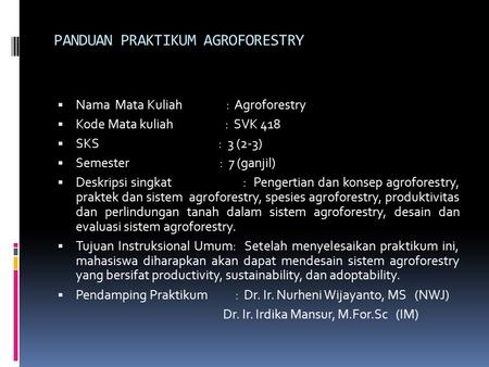PANDUAN PRAKTIKUM AGROFORESTRY