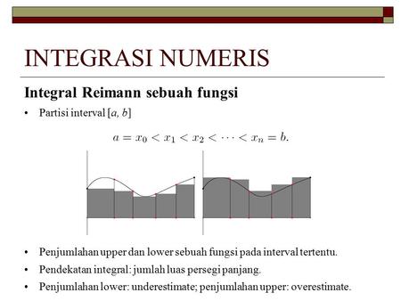 INTEGRASI NUMERIS Integral Reimann sebuah fungsi
