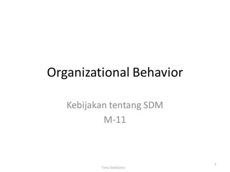 Organizational Behavior Kebijakan tentang SDM M-11 1 Tony Soebijono.