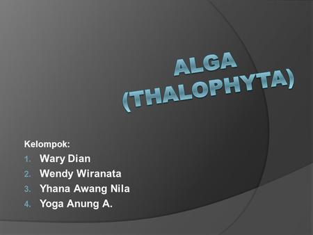 Kelompok: Wary Dian Wendy Wiranata Yhana Awang Nila Yoga Anung A.