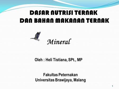 Mineral DASAR NUTRISI TERNAK DAN BAHAN MAKANAN TERNAK