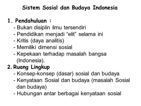 Sistem Sosial dan Budaya Indonesia