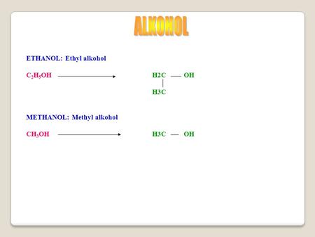 ALKOHOL ETHANOL: Ethyl alkohol C2H5OH H2C OH H3C