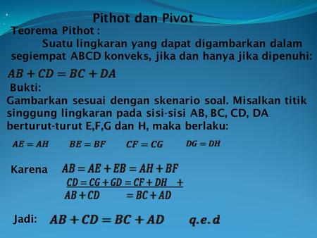 Pithot dan Pivot Teorema Pithot :