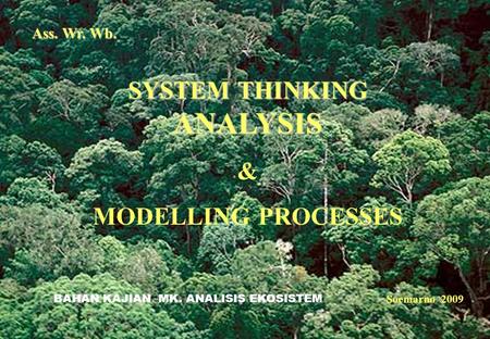 1 Ass. Wr. Wb. SYSTEM THINKING ANALYSIS & MODELLING PROCESSES Soemarno 2009 BAHAN KAJIAN MK. ANALISIS EKOSISTEM.