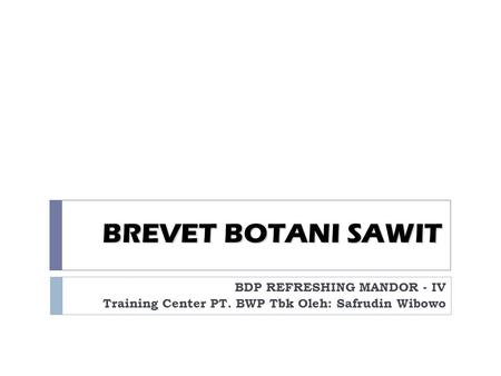 BREVET BOTANI SAWIT BDP REFRESHING MANDOR - IV
