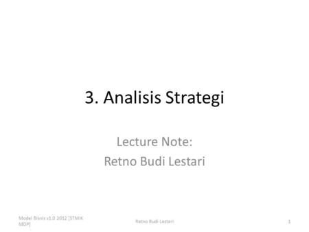 Lecture Note: Retno Budi Lestari