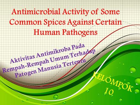 Antimicrobial Activity of Some Common Spices Against Certain Human Pathogens Aktivitas Antimikroba Pada Rempah-Rempah Umum Terhadap Patogen Manusia Tertentu.