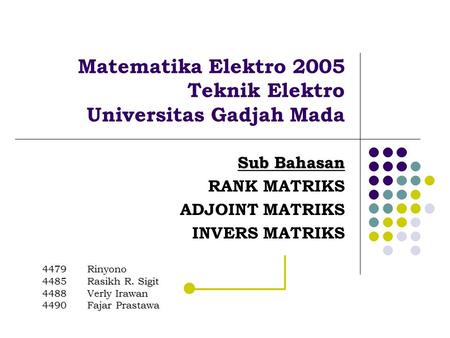 Matematika Elektro 2005 Teknik Elektro Universitas Gadjah Mada