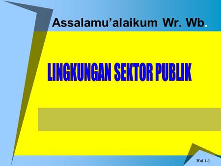 Hal 1-1 Assalamu’alaikum Wr. Wb.. Hal 1-2 Public Sector Accounting By. A. Budi Setiawan 2 Objective Learning : 1. Mahasiswa Mampu memahami dan menjelaskan.