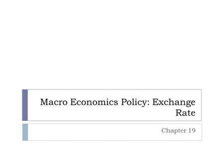Macro Economics Policy: Exchange Rate