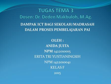 TUGAS TEMA 3 Dosen: Dr. Deden Makbuloh, M.Ag.