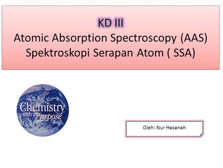 KD III Atomic Absorption Spectroscopy (AAS) Spektroskopi Serapan Atom ( SSA) Oleh: Nur Hasanah.