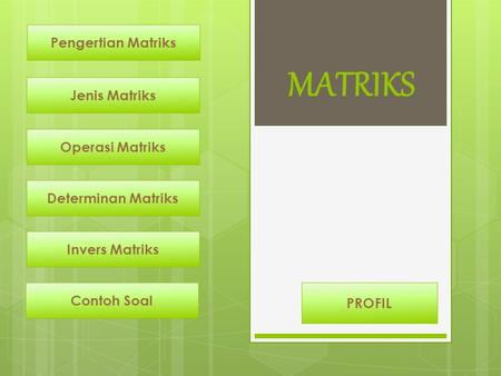 MATRIKS Pengertian Matriks Jenis Matriks Operasi Matriks