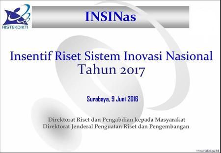 Insentif Riset Sistem Inovasi Nasional Tahun 2017