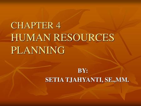 CHAPTER 4 HUMAN RESOURCES PLANNING