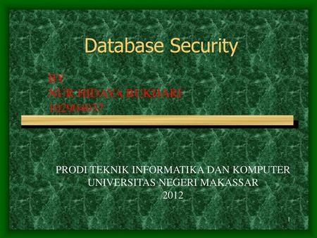 Database Security BY NUR HIDAYA BUKHARI