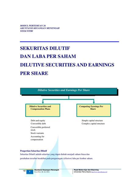 DILUTIVE SECURITIES AND EARNINGS PER SHARE
