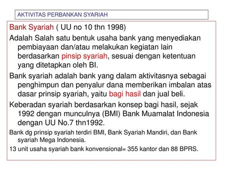 Bank Syariah ( UU no 10 thn 1998)