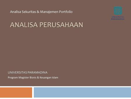 UNIVERSITAS PARAMADINA Program Magister Bisnis & Keuangan Islam