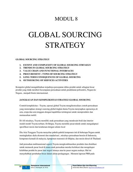 STRATEGY GLOBAL SOURCING MODUL 8 GLOBAL SOURCING STRATEGY