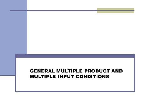 GENERAL MULTIPLE PRODUCT AND MULTIPLE INPUT CONDITIONS