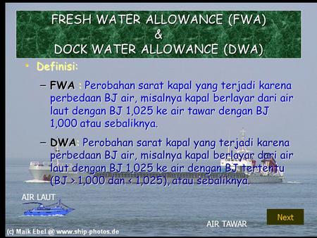 FRESH WATER ALLOWANCE (FWA) & DOCK WATER ALLOWANCE (DWA)