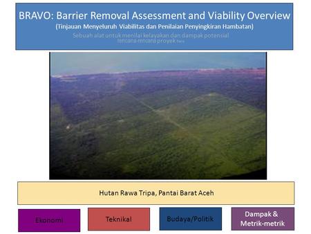 Sebuah alat untuk menilai kelayakan dan dampak potensial rencana-rencana proyek Rare BRAVO: Barrier Removal Assessment and Viability Overview (Tinjauan.
