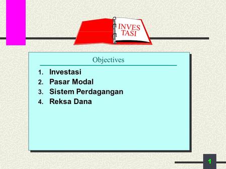 INVESTASI Objectives Investasi Pasar Modal Sistem Perdagangan