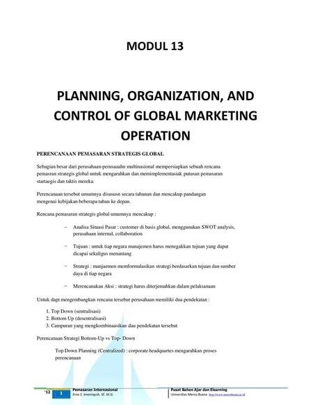 CONTROL OF GLOBAL MARKETING OPERATION