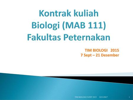 Kontrak kuliah Biologi (MAB 111) Fakultas Peternakan