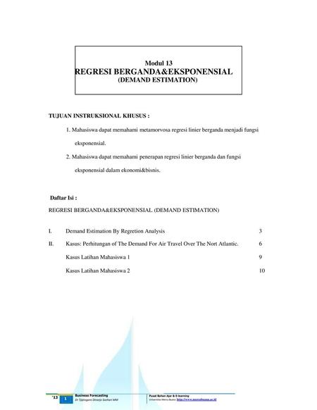 Modul 13 (DEMAND ESTIMATION) REGRESI BERGANDA&EKSPONENSIAL
