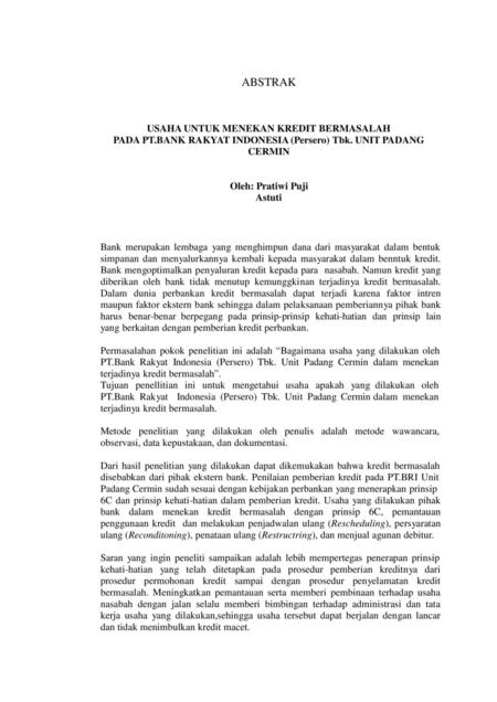 PADA PT.BANK RAKYAT INDONESIA (Persero) Tbk. UNIT PADANG CERMIN