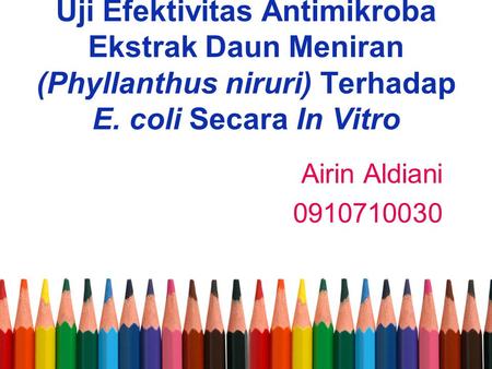 Uji Efektivitas Antimikroba Ekstrak Daun Meniran (Phyllanthus niruri) Terhadap E. coli Secara In Vitro Airin Aldiani 0910710030.