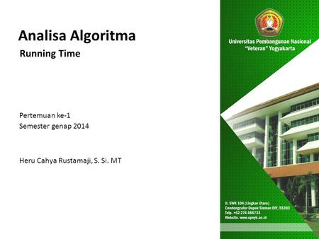 Analisa Algoritma Running Time Pertemuan ke-1 Semester genap 2014