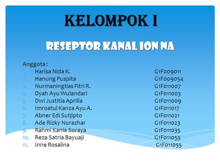 Kelompok I RESEPTOR KANAL ION NA Anggota : Harisa Nida K. G1F009011
