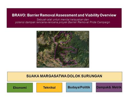 Sebuah alat untuk menilai kelayakan dan potensi dampak rencana-rencana proyek Barrier Removal Pride Campaign BRAVO: Barrier Removal Assessment and Viability.