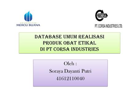 Database Umum Realisasi Produk Obat Etikal Di PT Corsa Industries