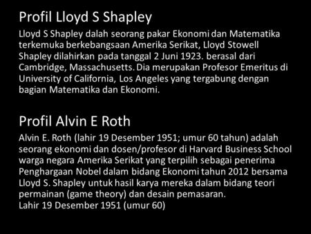 Profil Lloyd S Shapley Profil Alvin E Roth
